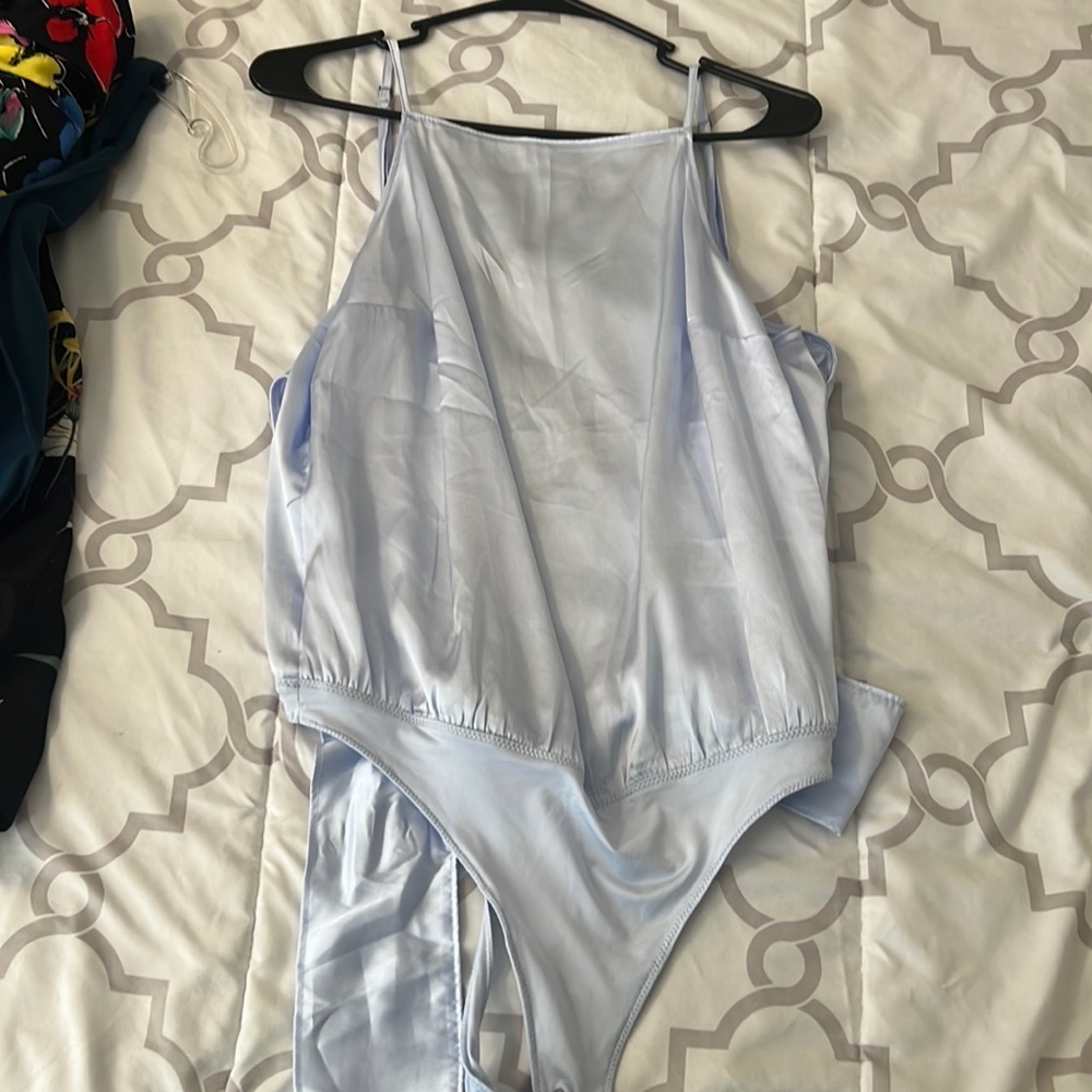Abercrombie & Fitch silk body suit low back with bow- worn once tags removed med